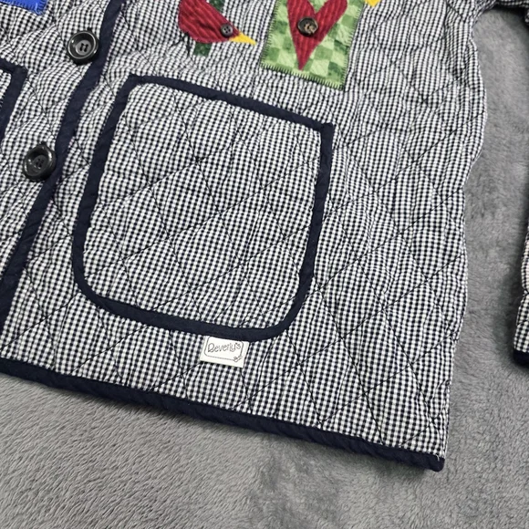 Vintage Folk Art Quilted Jacket Birdhouse Applique Gingham Large - Picture 9 of 14